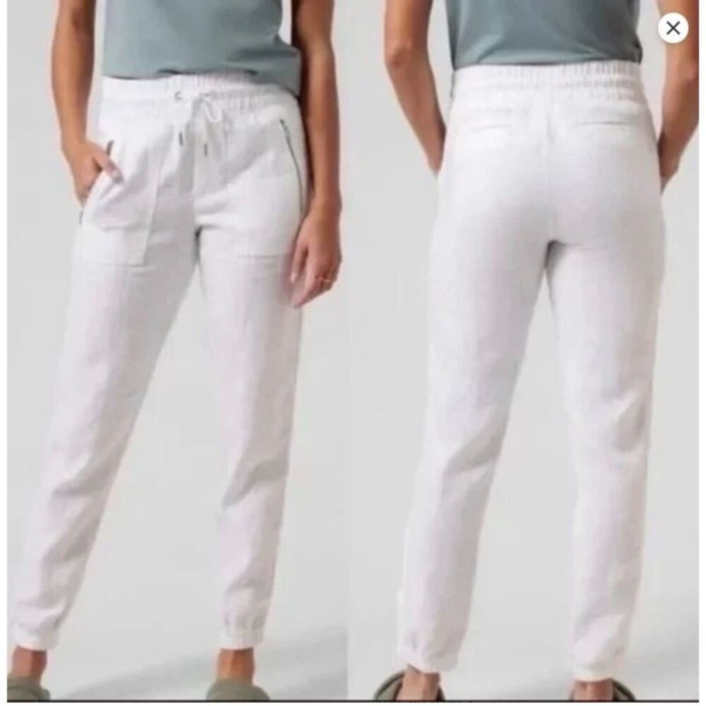 Athleta 100% linen Cabo Jogger White Summer Spring sz 6 Pant